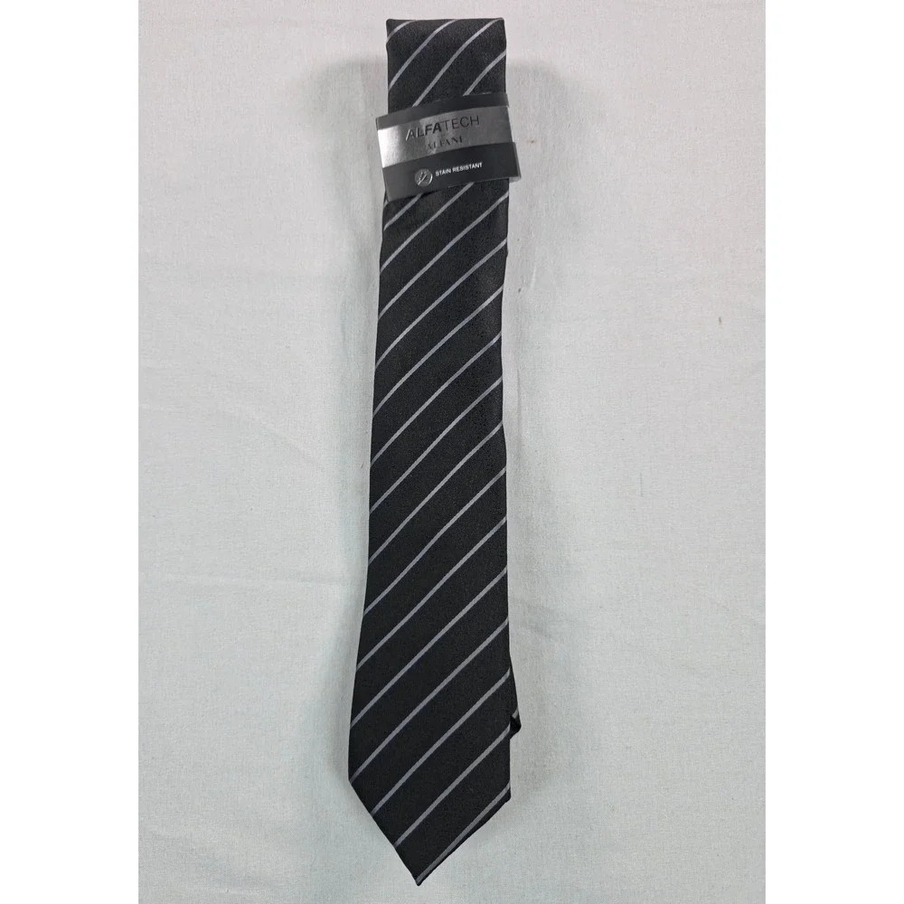 Alfani Mens Tie One Size Black Alfatech Primrose Stripe Luxury Necktie NWT